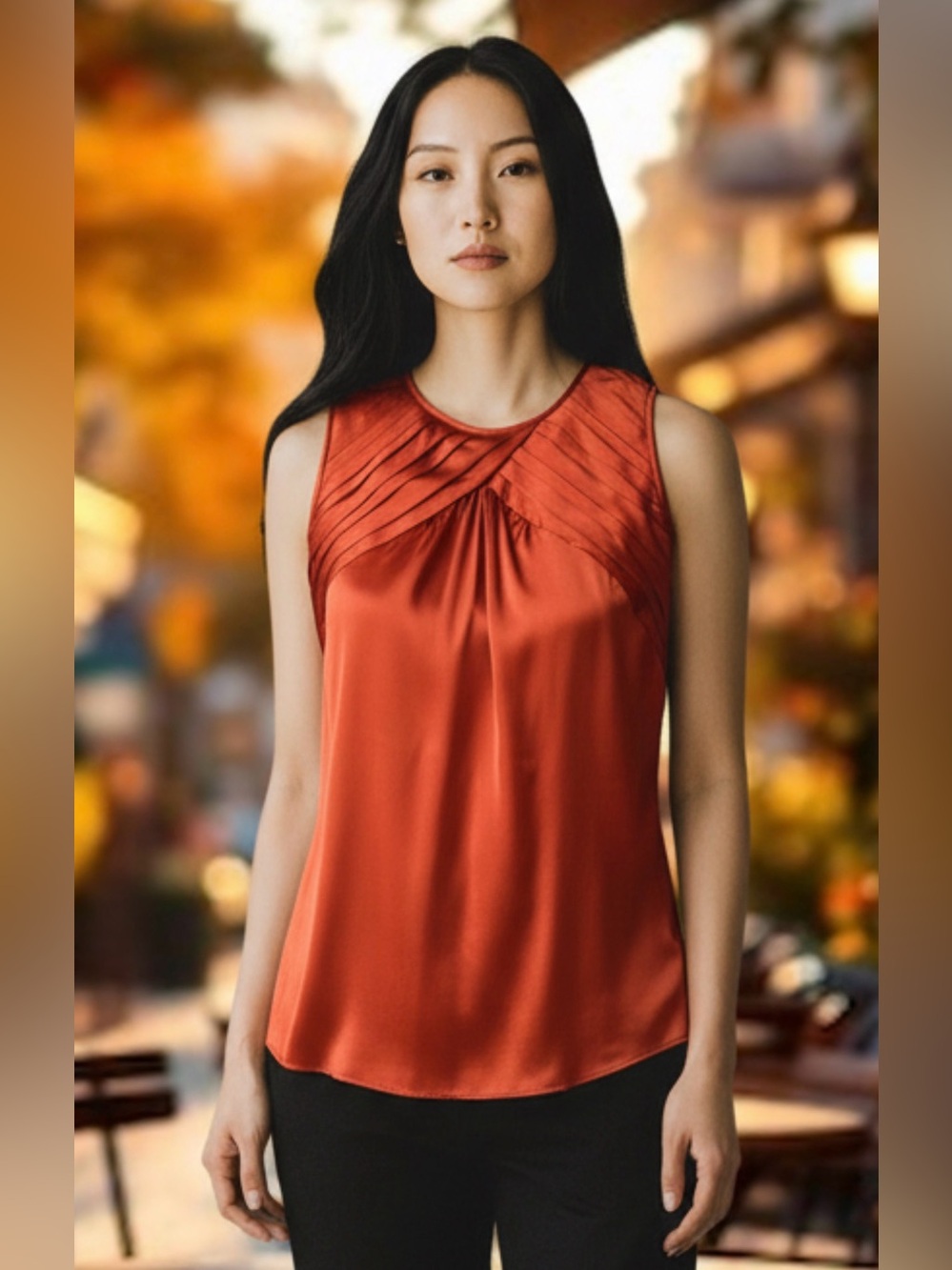 Burberry  Pleated Neck Sleeveless Top - Rust size 8